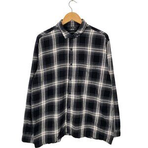 Wings + Horns 100% Cotton Long Sleeve Plaid Flannel Shirt Gray / Black men's L